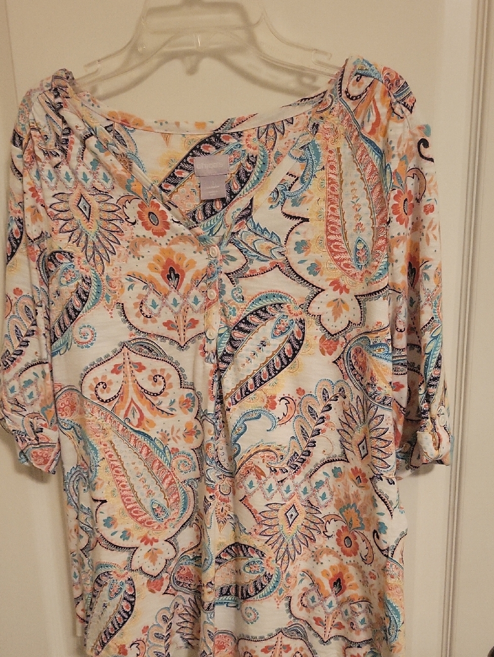 Chico's White Multi Paisley Button-Front Tunic